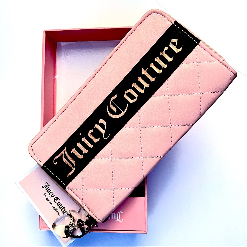 Juicy Couture Starburst Macaroon Pink Zip Around Wallet with Charms